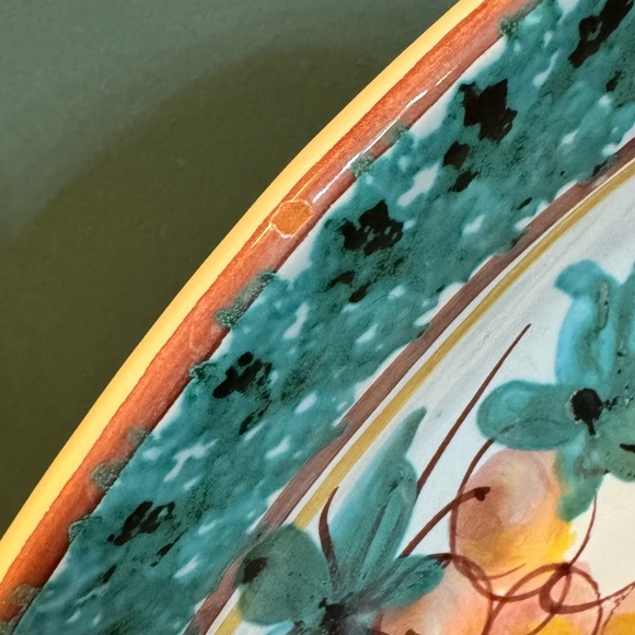 Large Italian wall platter in Neapolitan majolica green border and Grapes - Picture 4 of 8